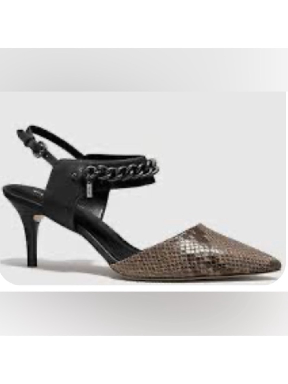 Coach Pointed Slingback Heels in Black & Brown Snake